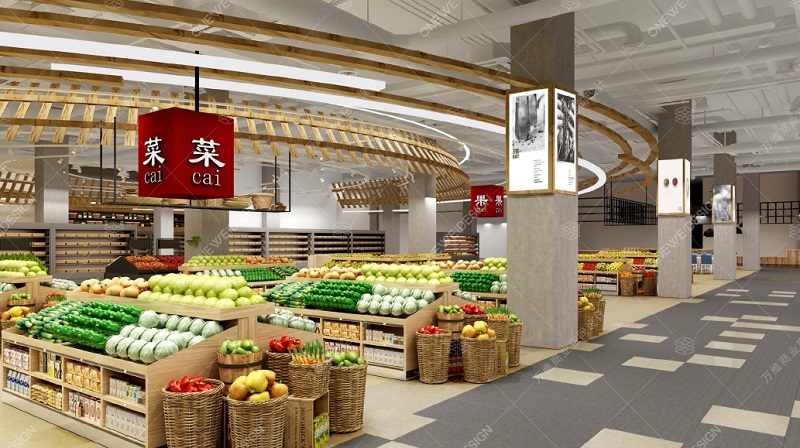 萬維菜市場(chǎng)設(shè)計(jì)作品：華潤萬家MART蔬果區(qū)效果圖設(shè)計(jì)